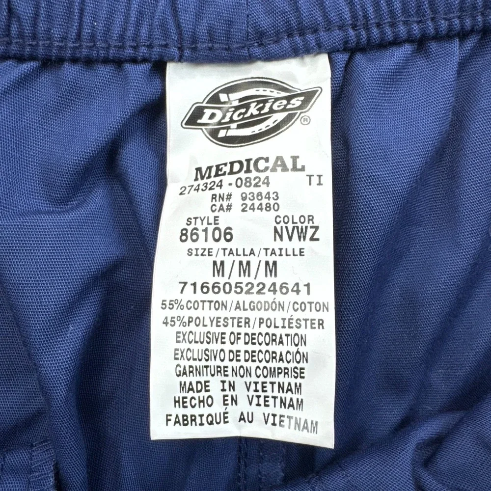 Dickies Medical Scrubs Pants Womens Medium Blue Utility Elastic Waist Pull On